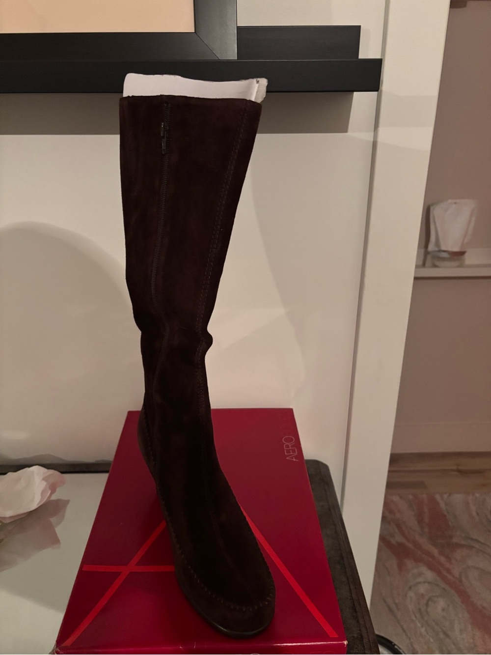 AEROSOLES GATHER ROUND BROWN SUEDE KNEE HIGH BOOTS